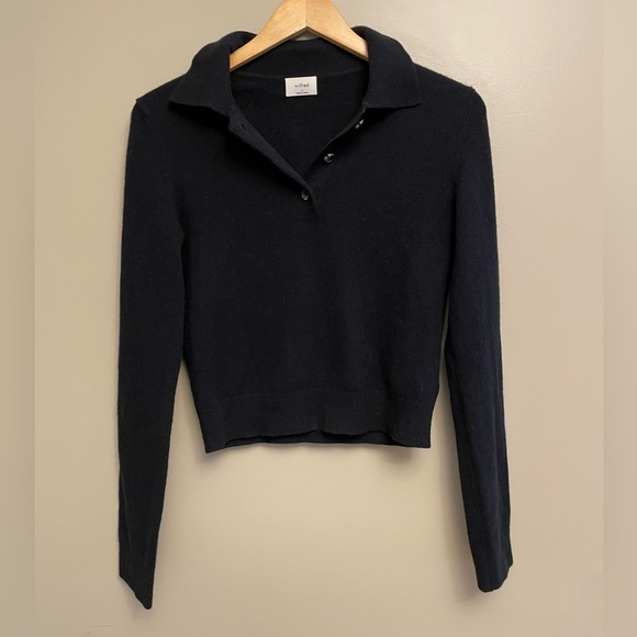 Aritzia Black Long Sleeve Polo Sweater - Picture 2 of 6